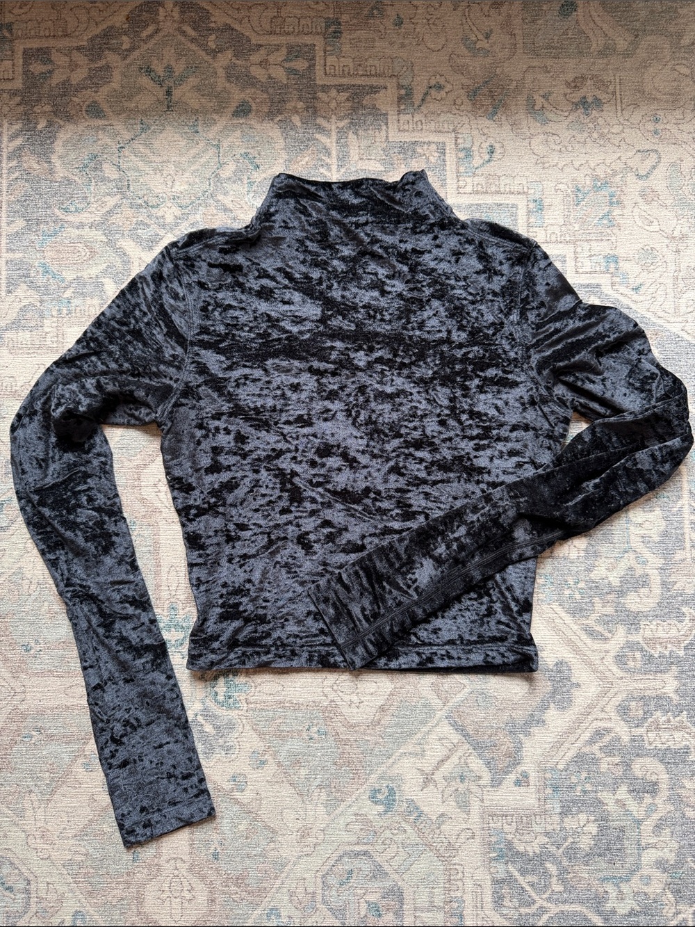 lululemon athletica Crushed Velvet Cropped Turtleneck Top - Black